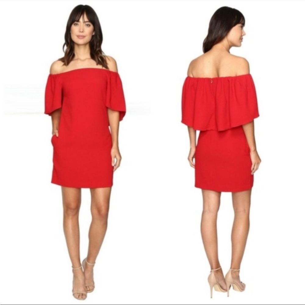 Trina Turk Zeal Off the Shoulder Crepe Mini Dress Red Size 12